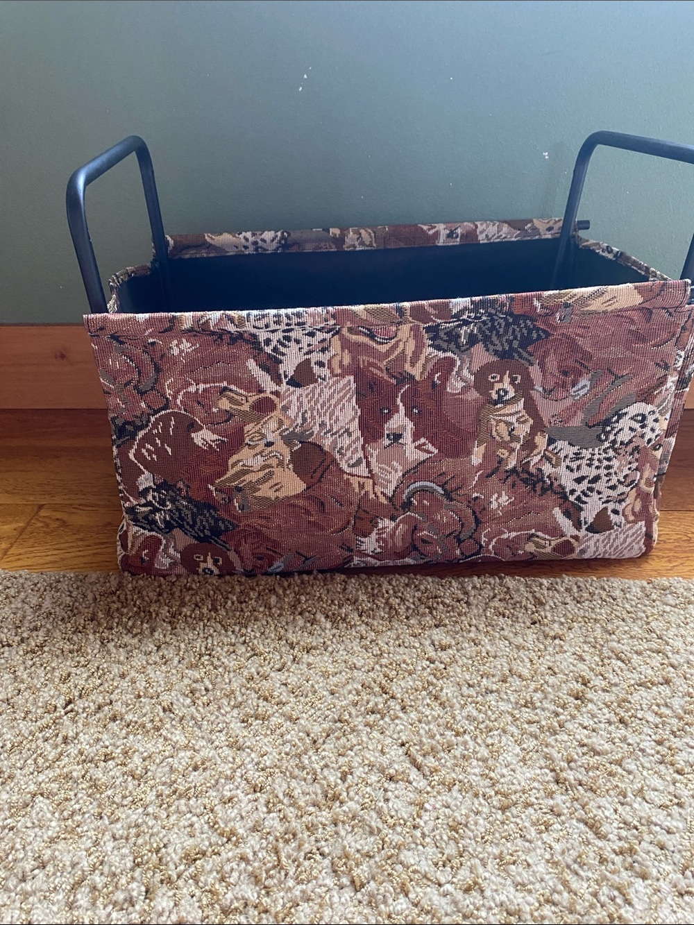 Patterned Dog Print Fabric Storage Basket - Brown